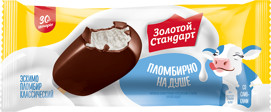 Золотой Стандарт мороженое пломбир эскимо в глазури Классическое со вкусом сливок 64 гр