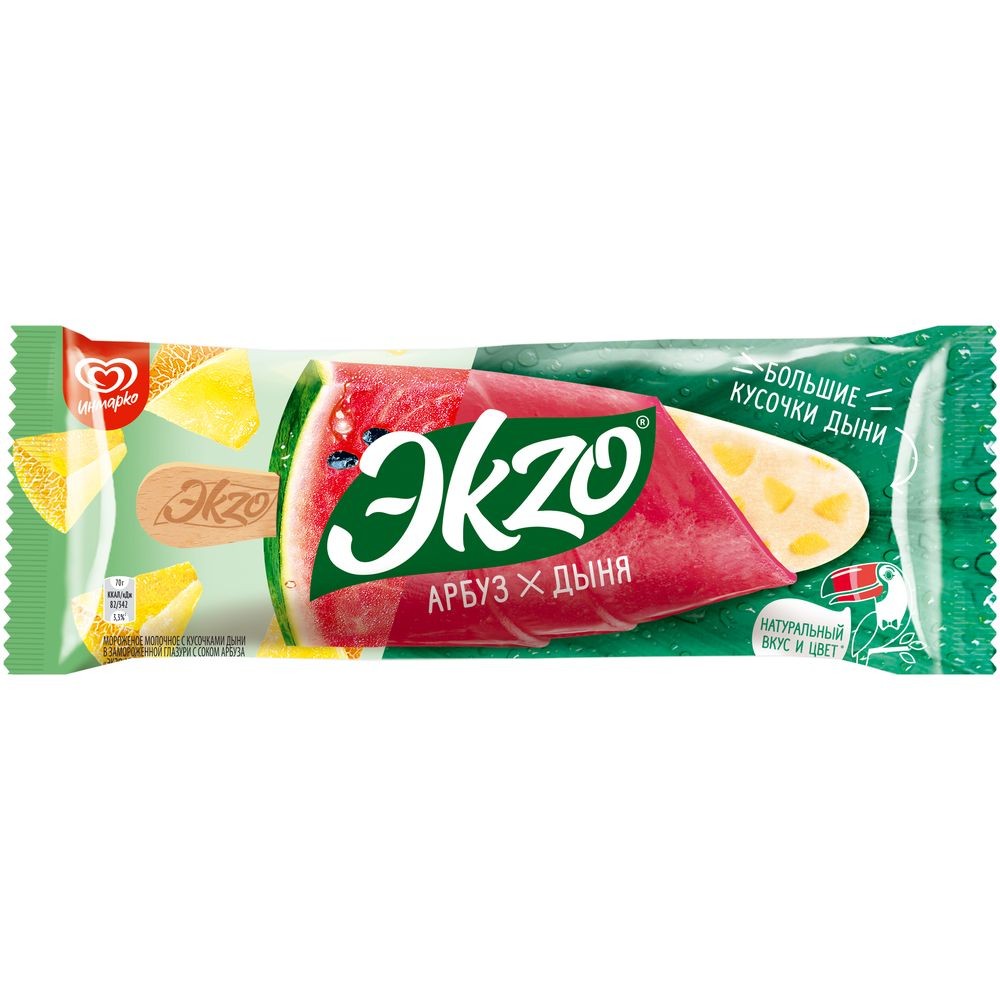 Ekzo мороженое эскимо в фруктовой глазури Арбуз-Дыня с кусочками дыни 72 гр