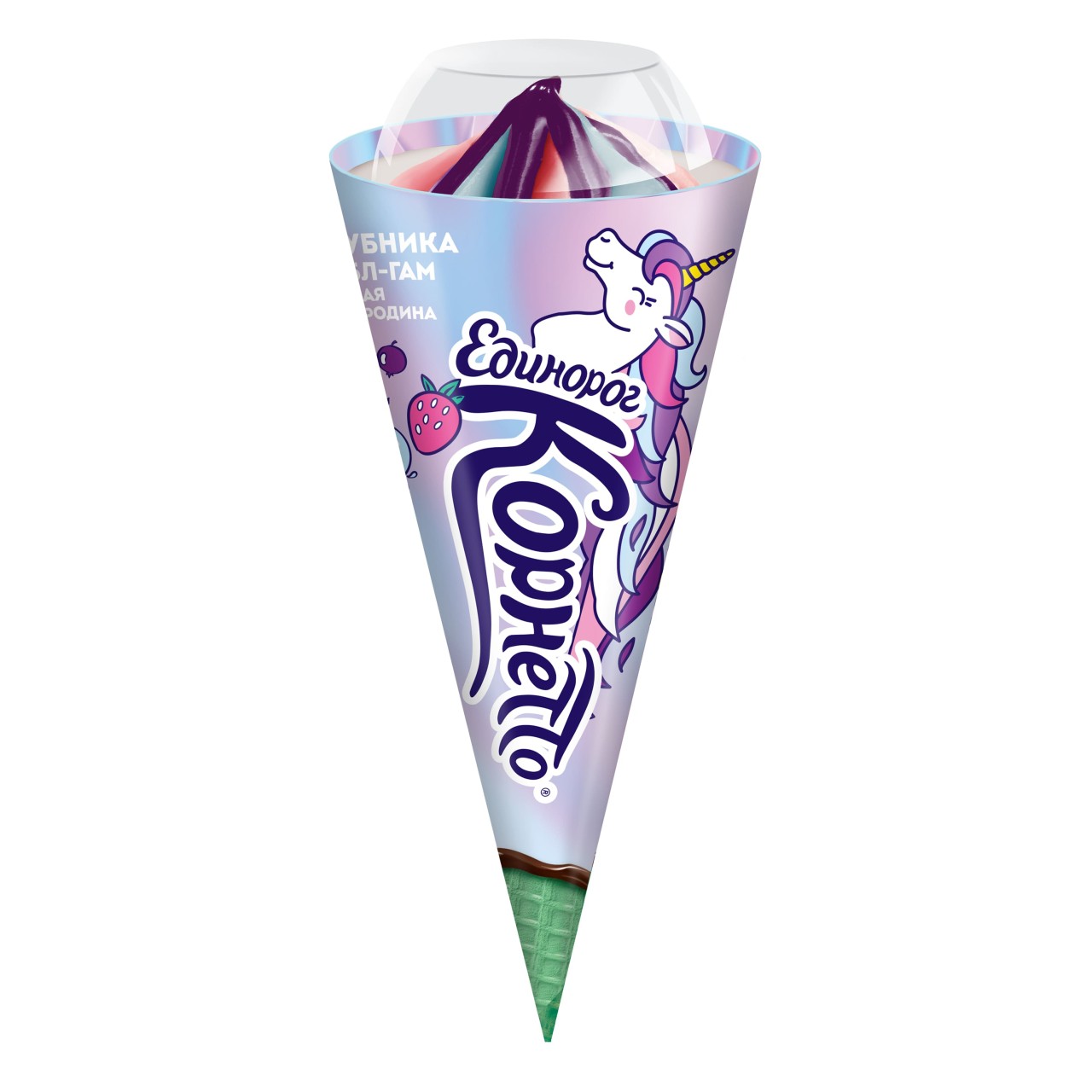Корнетто мороженое рожок unicornetto единорог клубника, Bubble Gum, чёрная смородина 74 гр