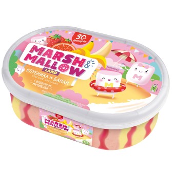 MARSH&MALLOW LAND мороженое Клубника-Банан с маршмеллоу, ванночка 454 гр