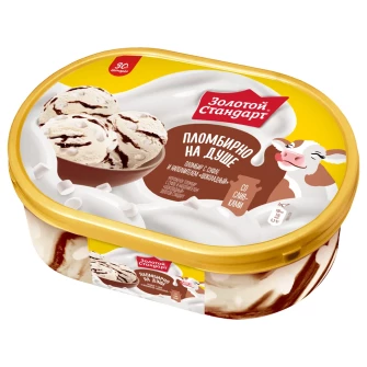 Золотой Стандарт мороженое пломбир с суфле и шоколадным наполнителем, ванночка 445 гр