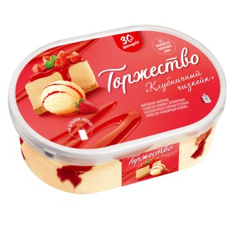 Торжество мороженое молочное со вкусом чизкейка c клубничным наполнителем и соленым печеньем в контейнере